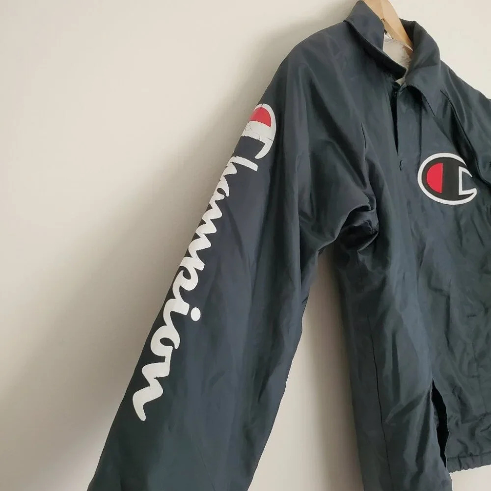 CHAMPION | Vintage Navy Blue Snap Closure Fleece Faux Fur Lined Jacket (Sz S) - Picture 3 of 7